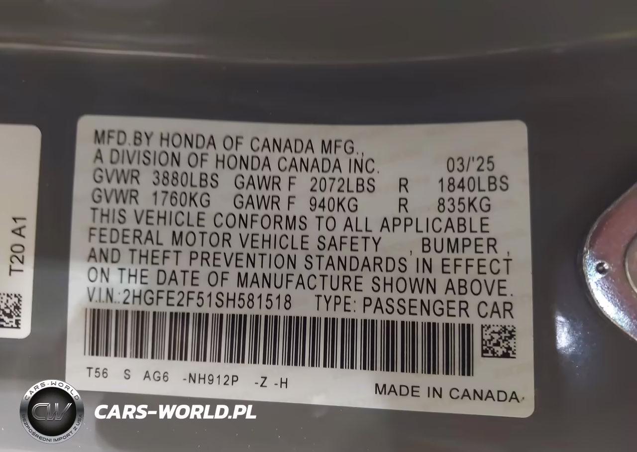 2025 Honda Civic Sport VIN:2HGFE2F51SH581518 - 9