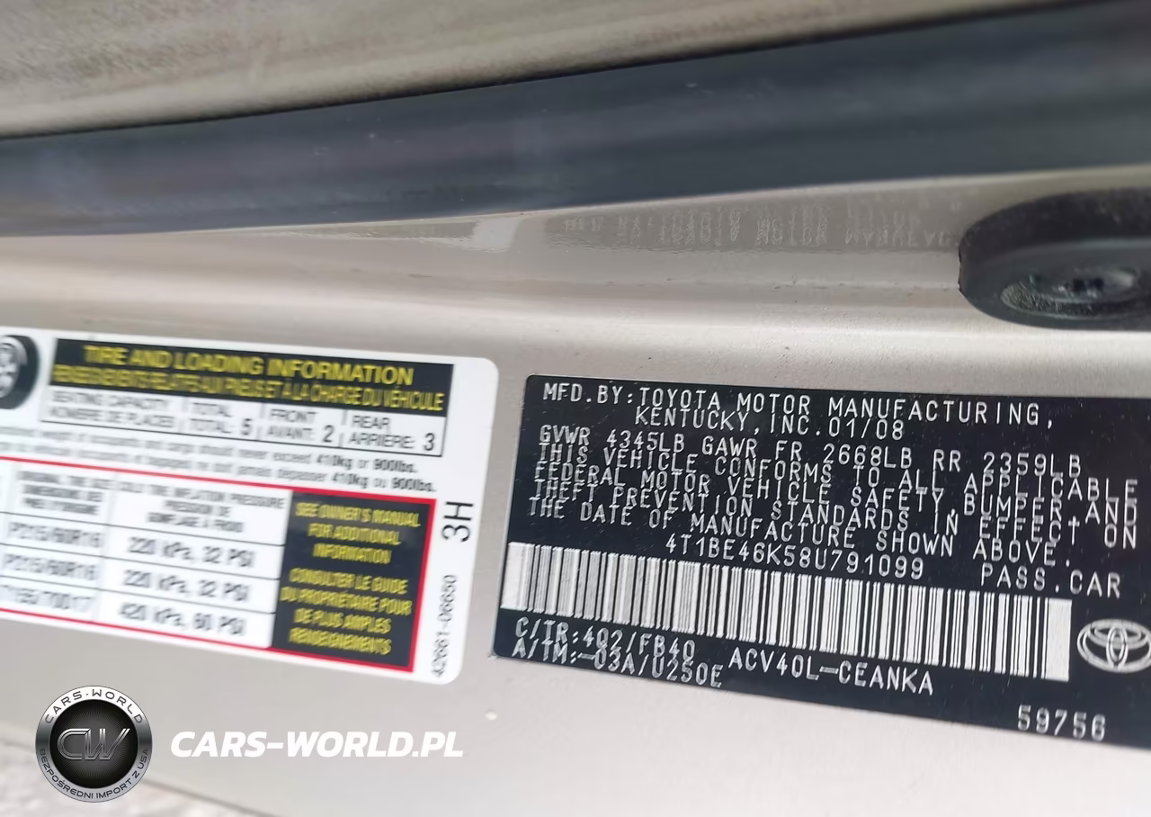 2008 Toyota Camry Le VIN:4T1BE46K58U791099 - 9