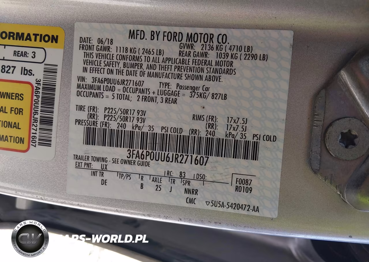 2018 Ford Fusion Hybrid S VIN:3FA6P0UU6JR271607 - 9