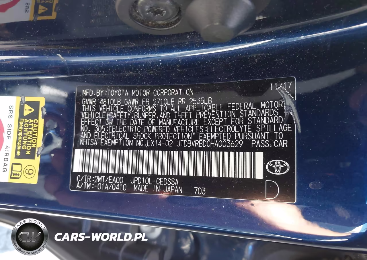 2017 Toyota Mirai VIN:JTDBVRBD0HA003629 - 9