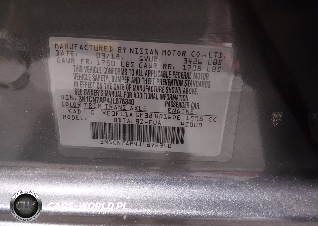 2018 Nissan Versa 1.6 Sv VIN:3N1CN7AP4JL876340 - 9
