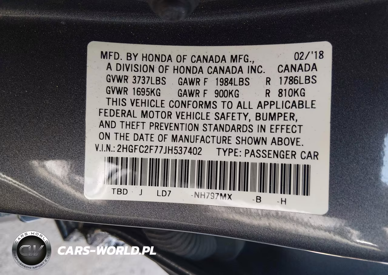 2018 Honda Civic Ex VIN:2HGFC2F77JH537402 - 9