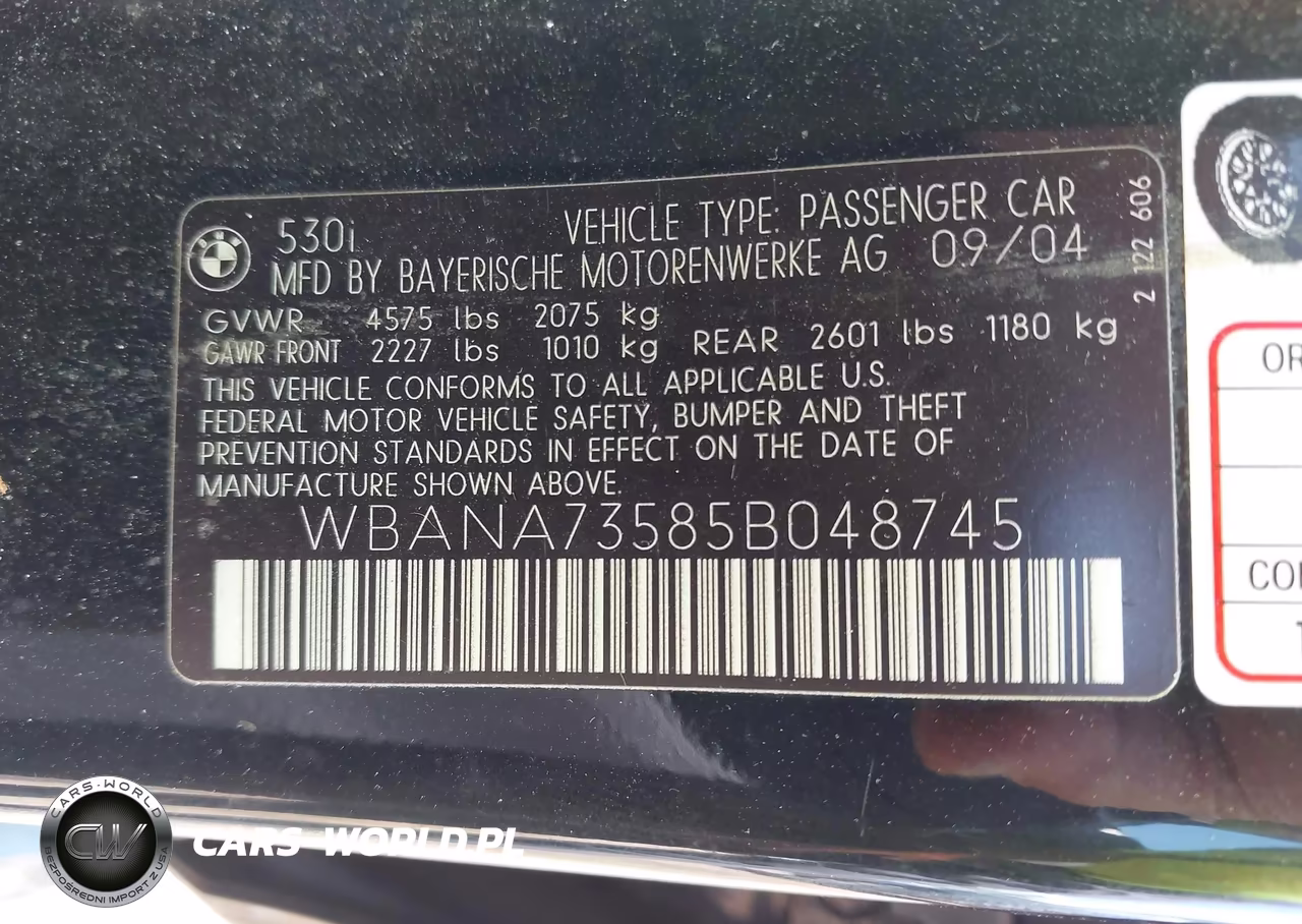 2005 BMW 530I VIN:WBANA73585B048745 - 9