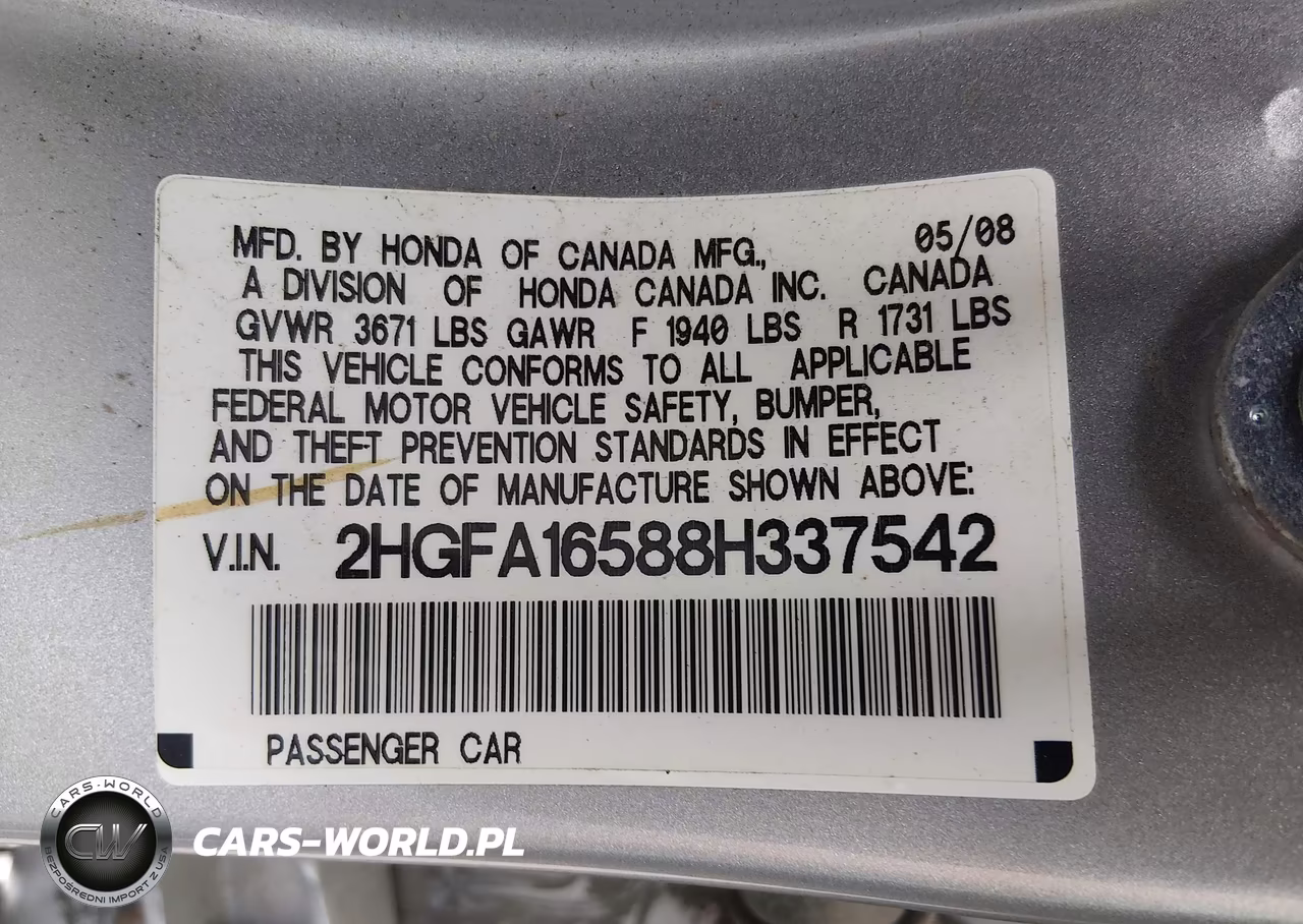 2008 Honda Civic Lx VIN:2HGFA16588H337542 - 9