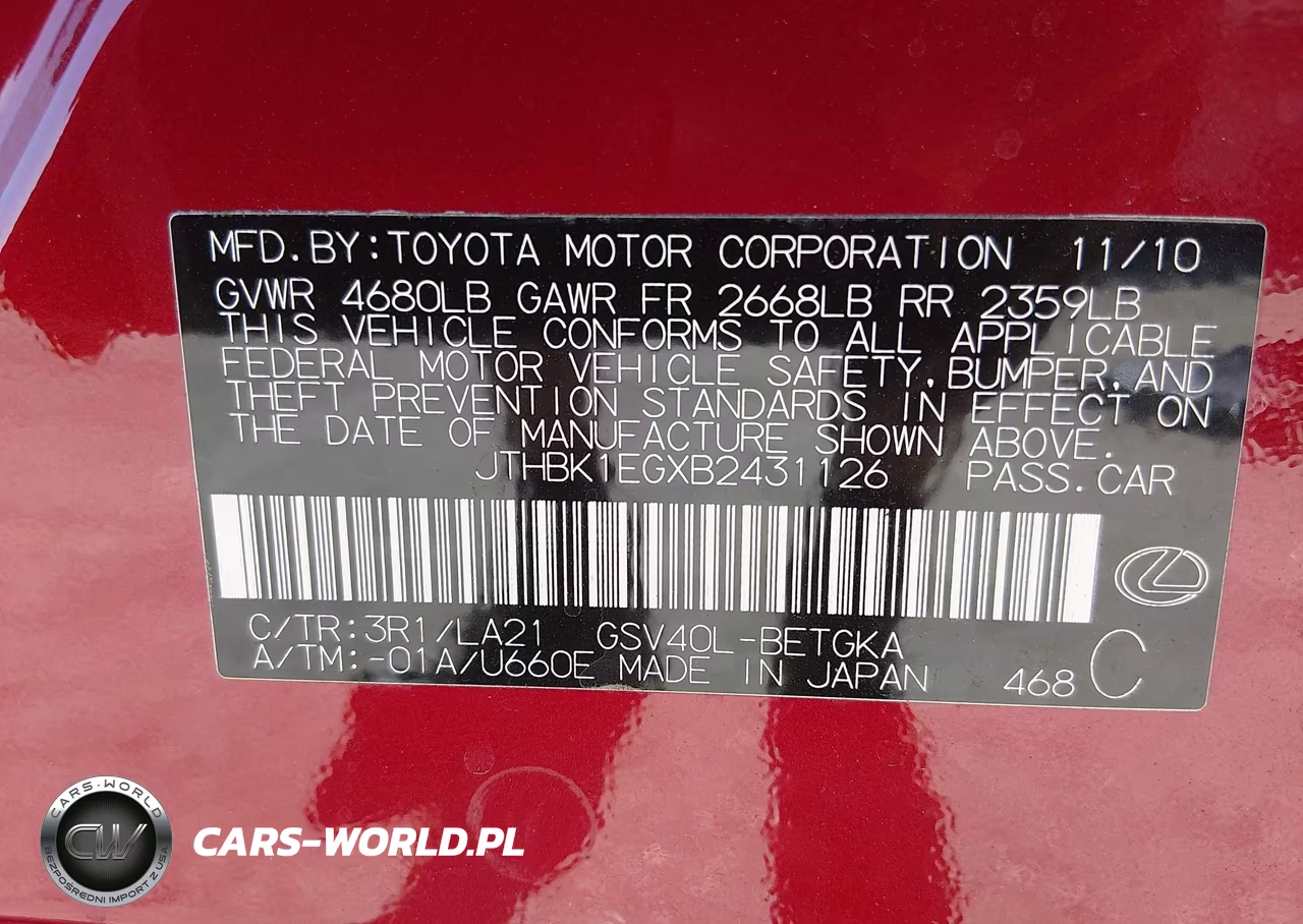 2011 Lexus Es 350 VIN:JTHBK1EGXB2431126 - 9
