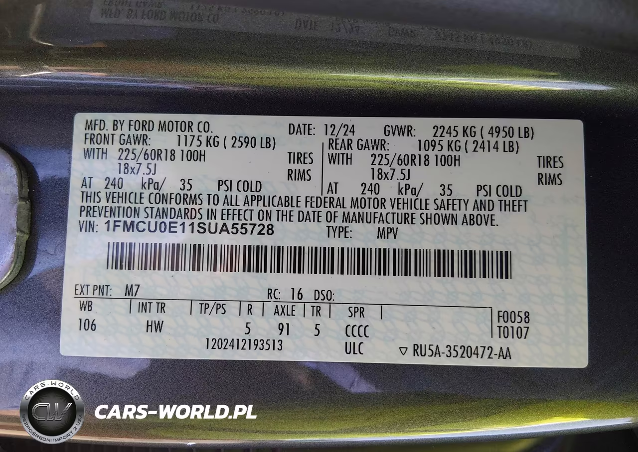 2025 Ford Escape Phev VIN:1FMCU0E11SUA55728 - 9