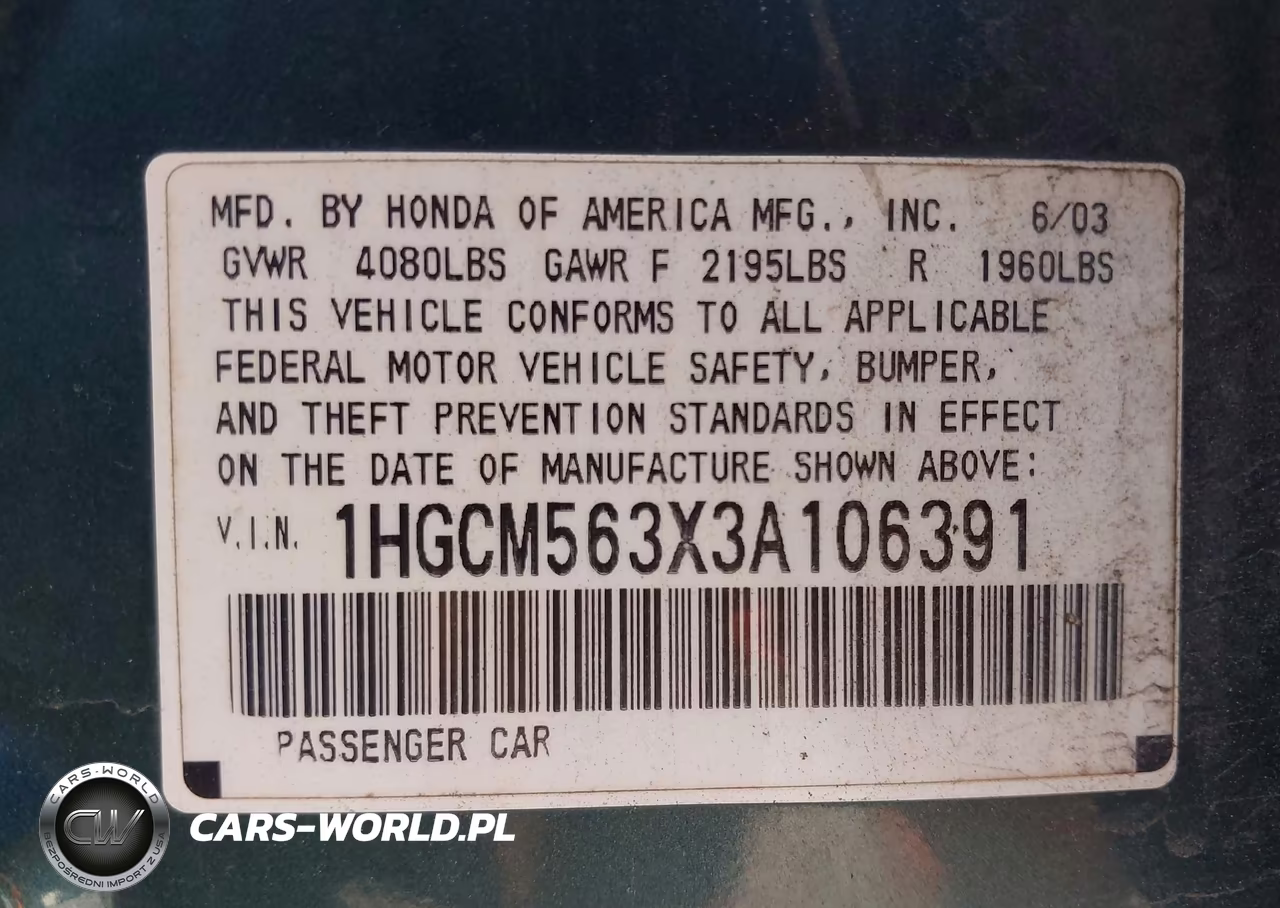 2003 Honda Accord Sdn Lx VIN:1HGCM563X3A106391 - 9