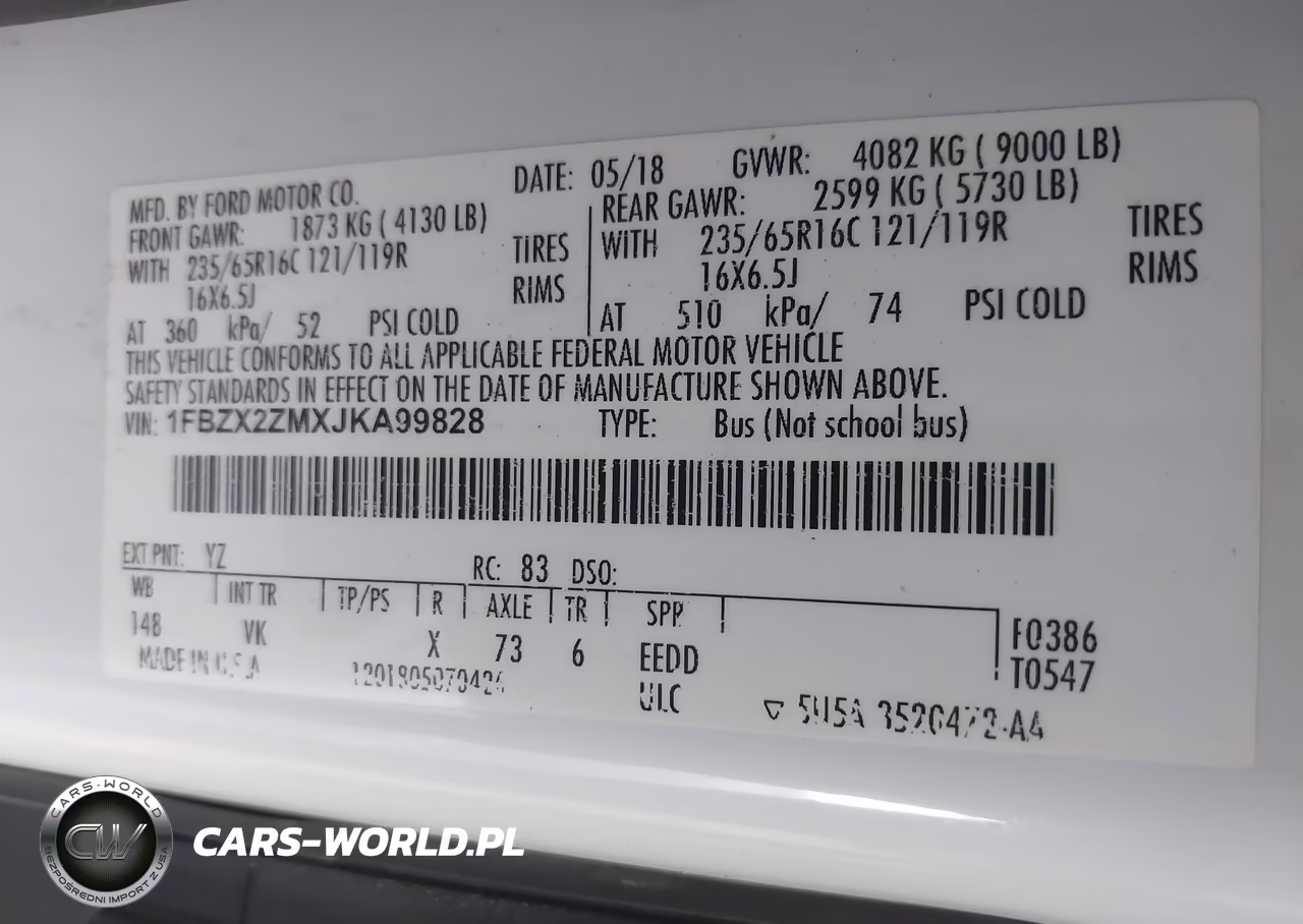 2018 Ford Transit-350 Xl VIN:1FBZX2ZMXJKA99828 - 9