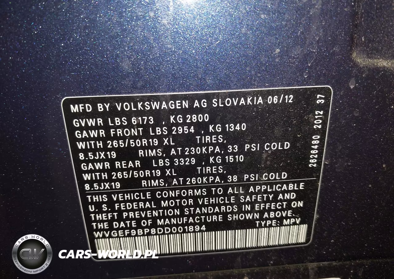 2013 Volkswagen Touareg Vr6 Lux VIN:WVGEF9BP8DD001894 - 9
