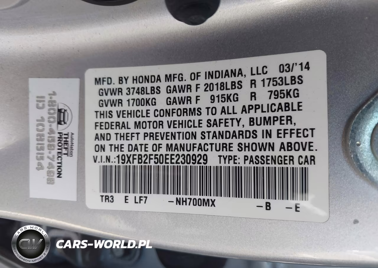2014 Honda Civic Lx VIN:19XFB2F50EE230929 - 9
