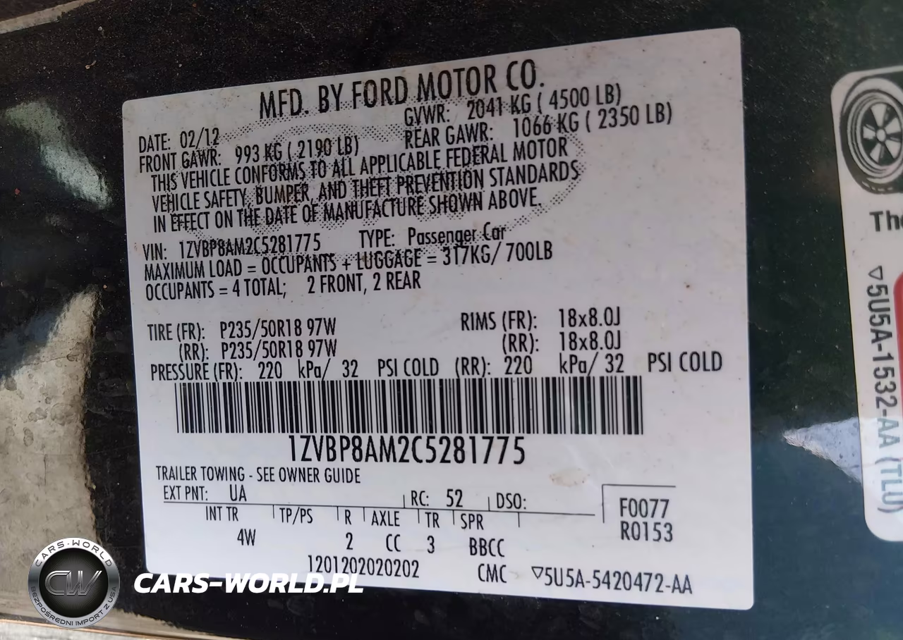 2012 Ford Mustang V6 Premium VIN:1ZVBP8AM2C5281775 - 9