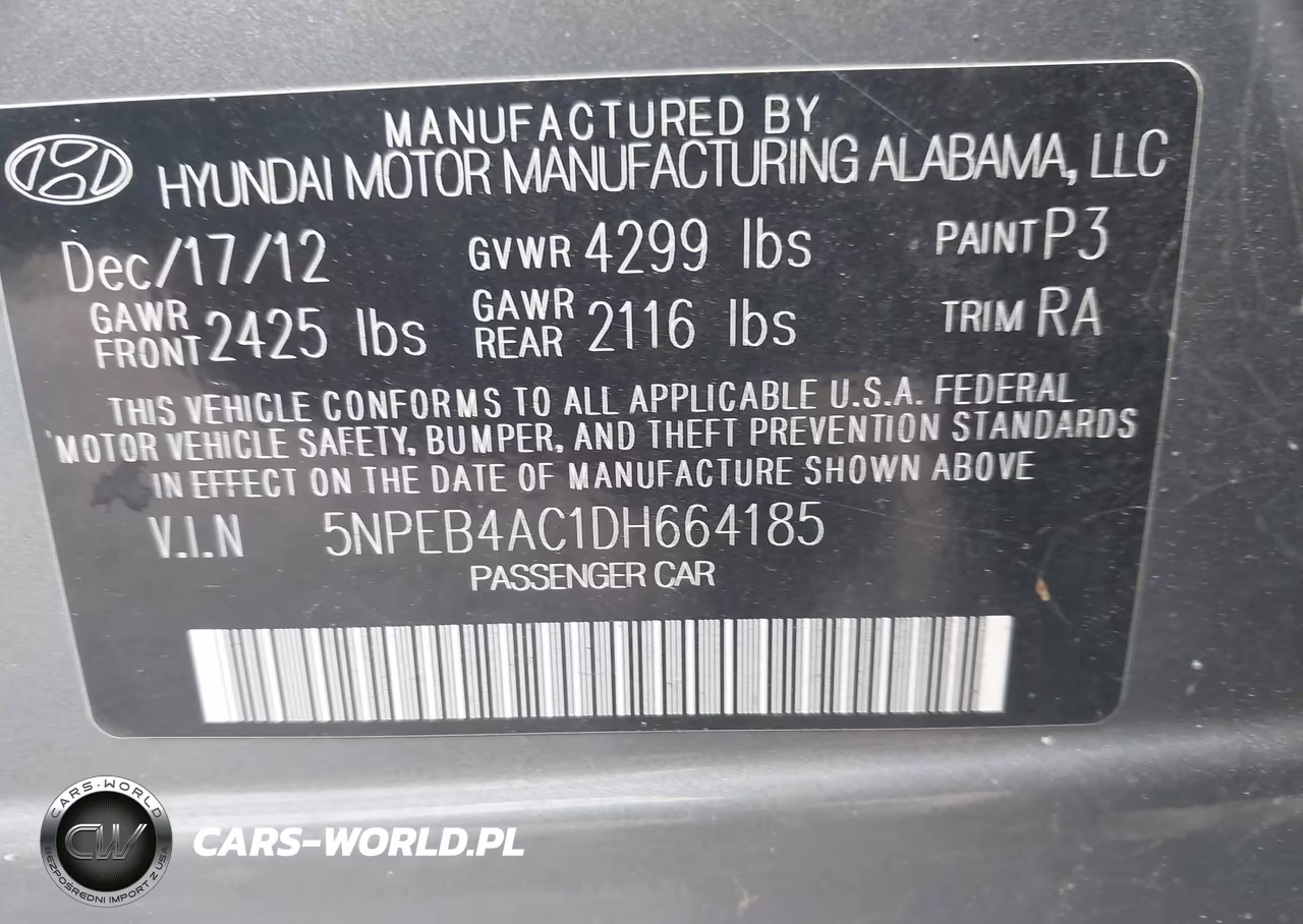 2013 Hyundai Sonata Gls VIN:5NPEB4AC1DH664185 - 9