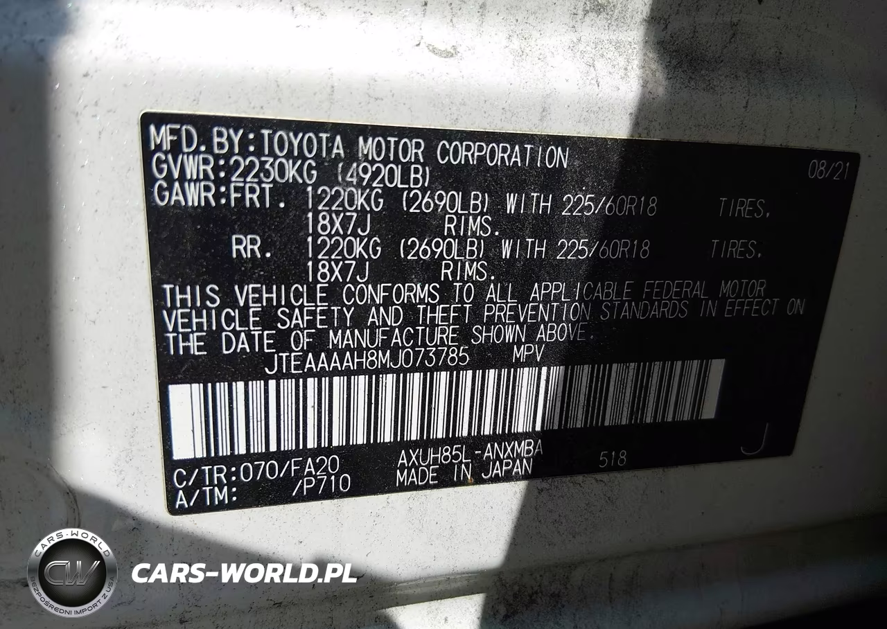 2021 Toyota Venza Le VIN:JTEAAAAH8MJ073785 - 9