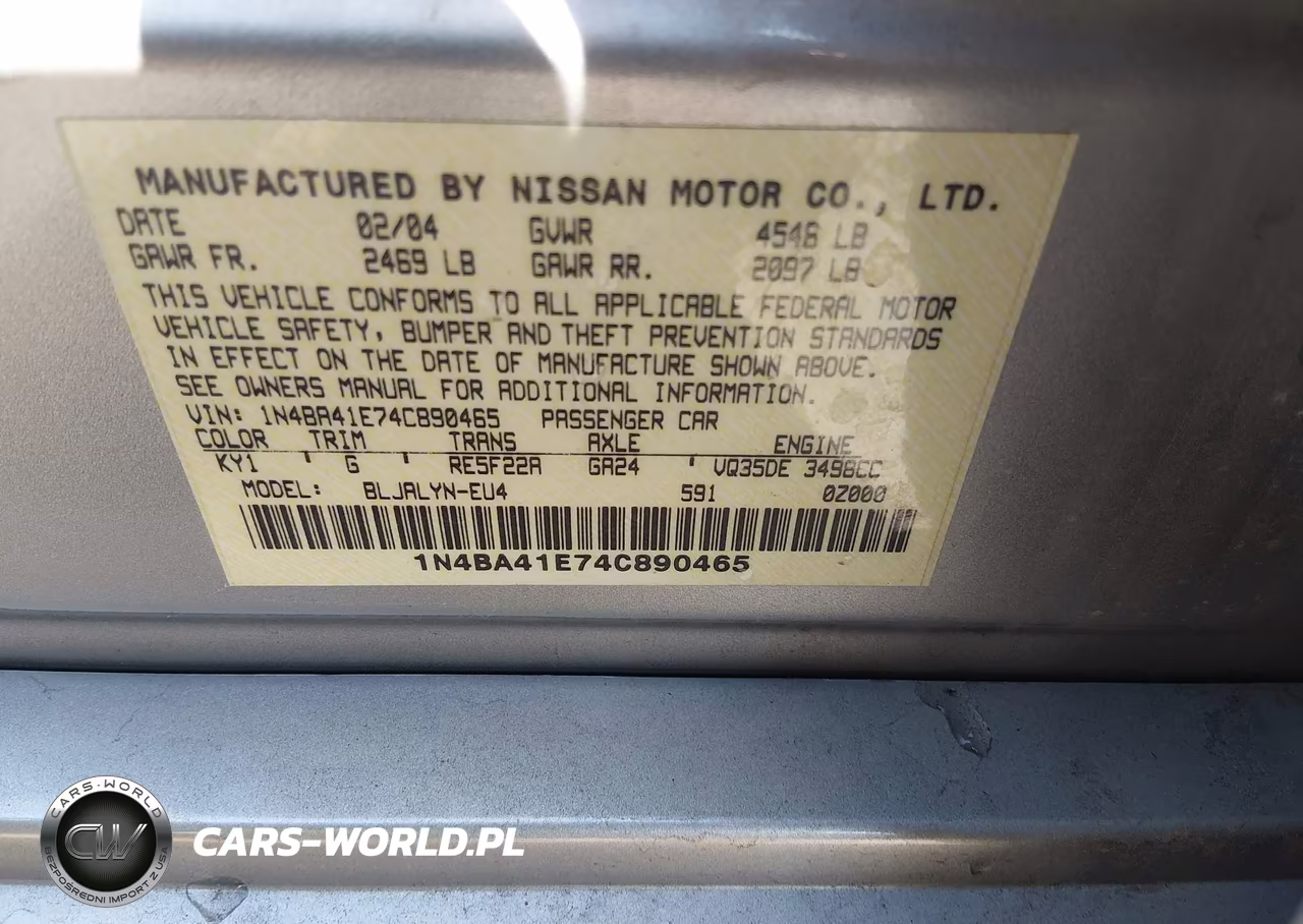 2004 Nissan Maxima 3.5 Se VIN:1N4BA41E74C890465 - 9