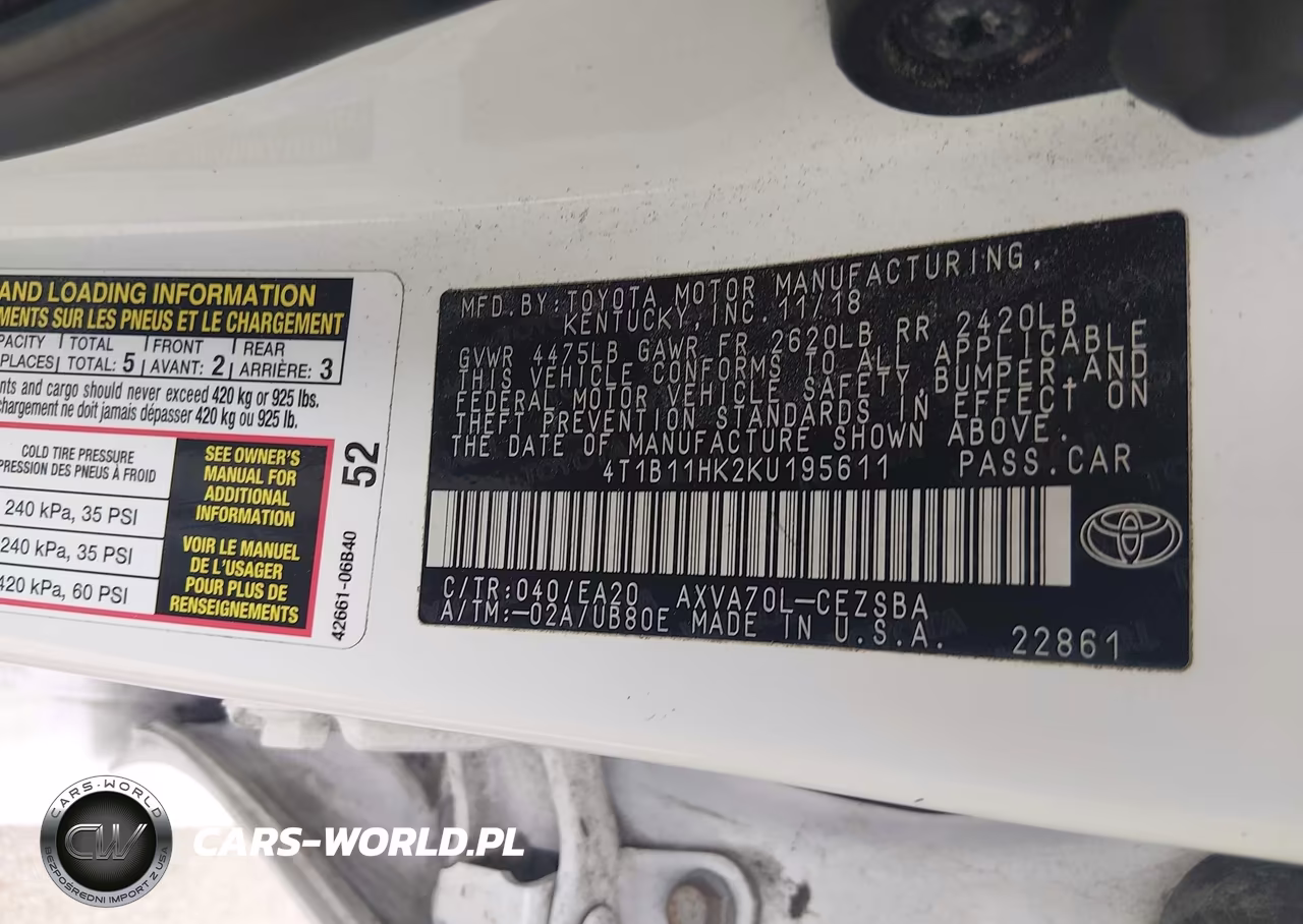 2019 Toyota Camry Se VIN:4T1B11HK2KU195611 - 9