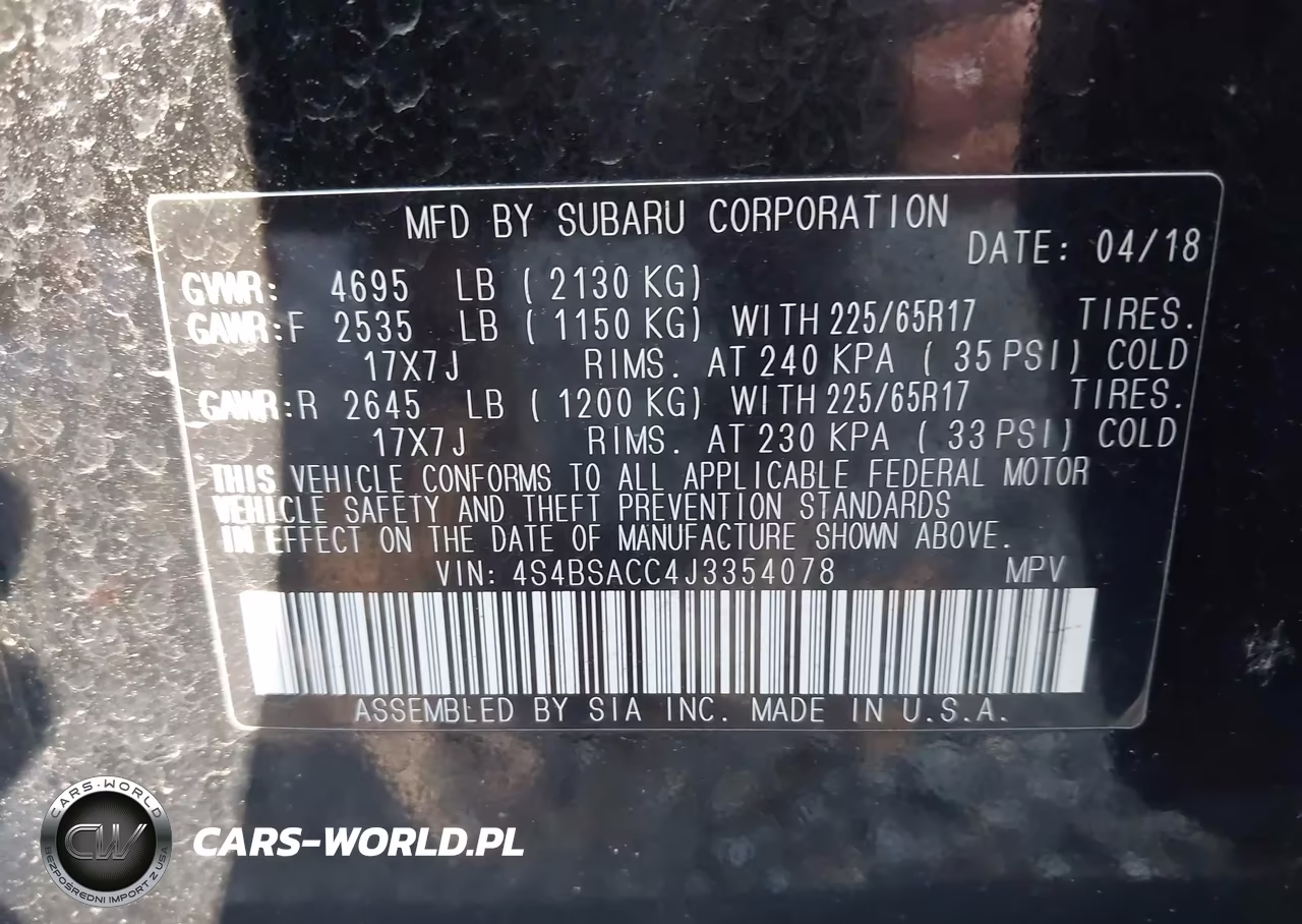 2018 Subaru Outback 2.5I Premium VIN:4S4BSACC4J3354078 - 9