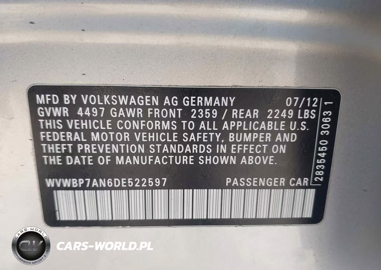 2013 Volkswagen Cc 2.0T Sport VIN:WVWBP7AN6DE522597 - 9