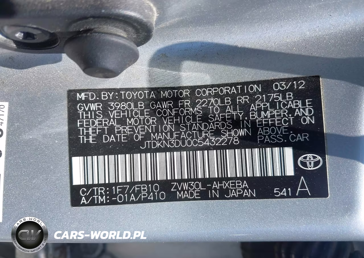 2012 Toyota Prius Two VIN:JTDKN3DU0C5432278 - 9