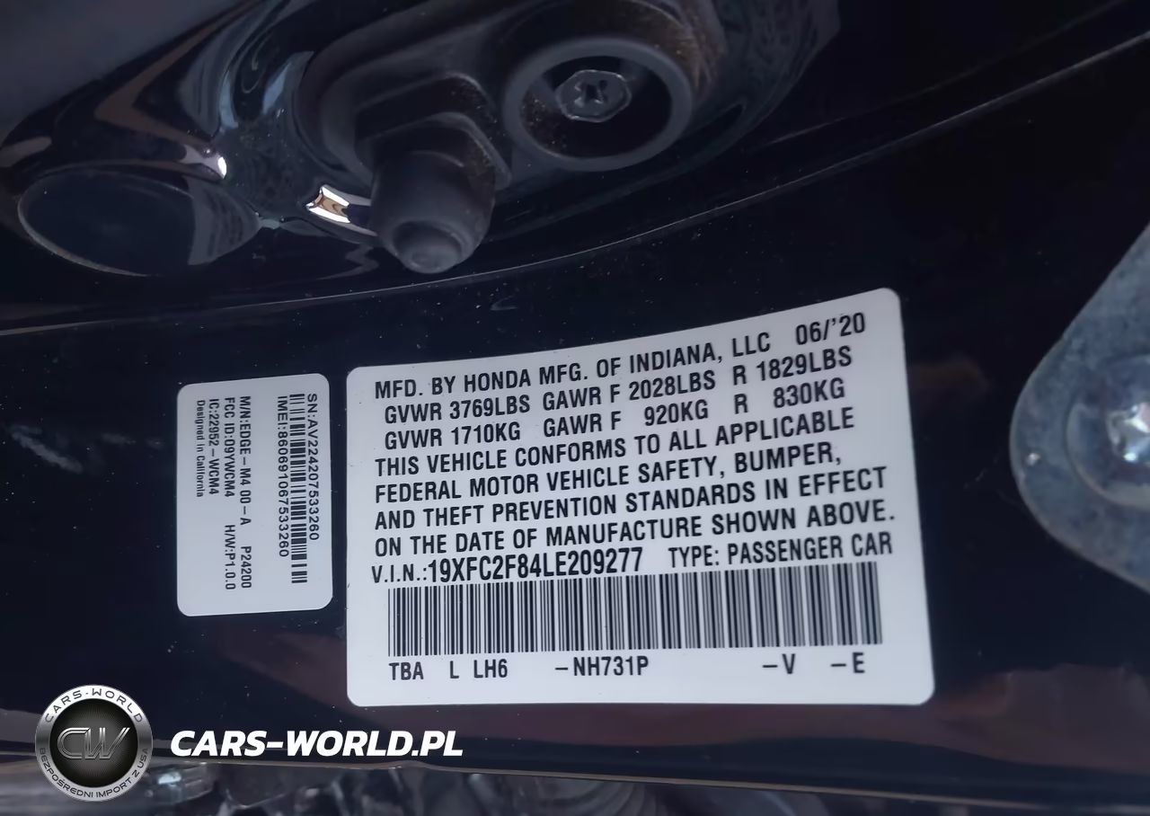 2020 Honda Civic Sport VIN:19XFC2F84LE209277 - 9