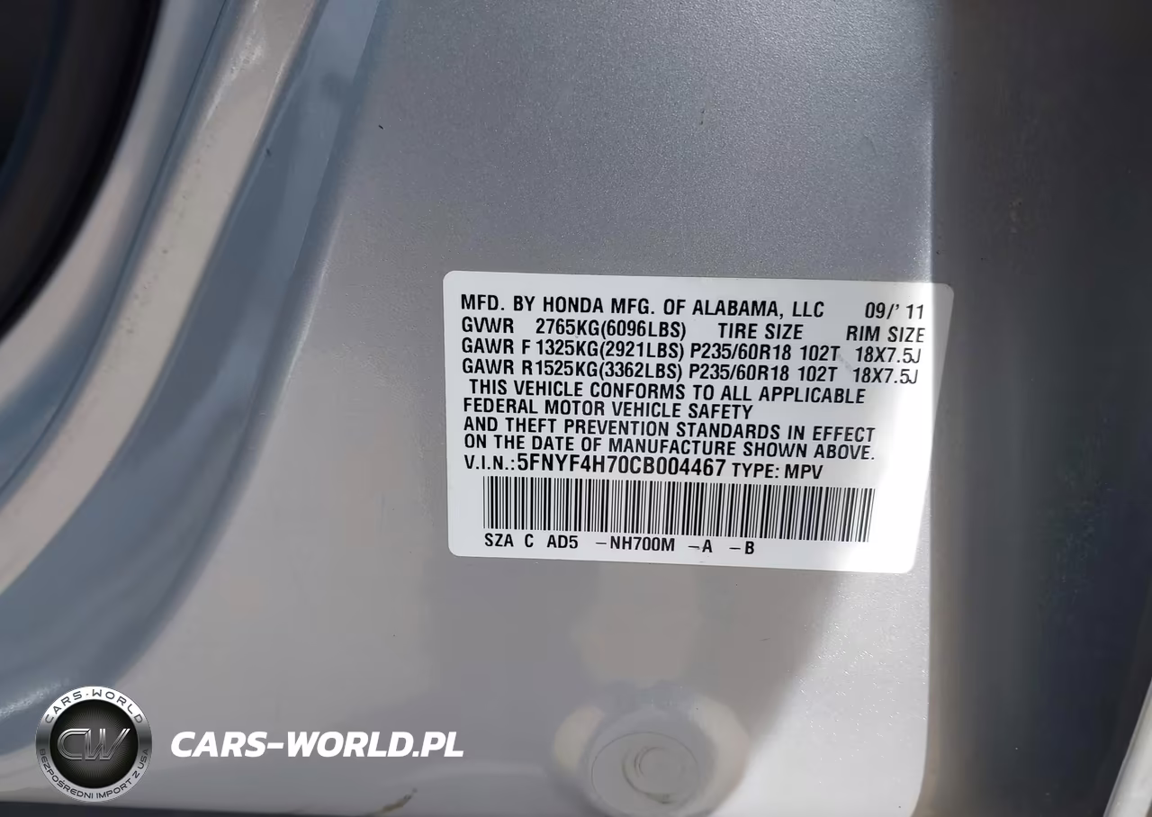 2012 Honda Pilot Ex-L VIN:5FNYF4H70CB004467 - 9