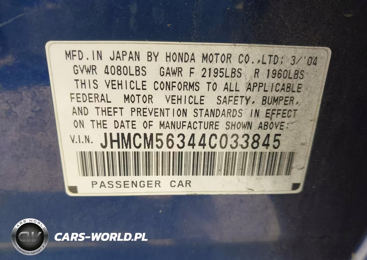 2004 Honda Accord 2.4 Lx VIN:JHMCM56344C033845 - 9