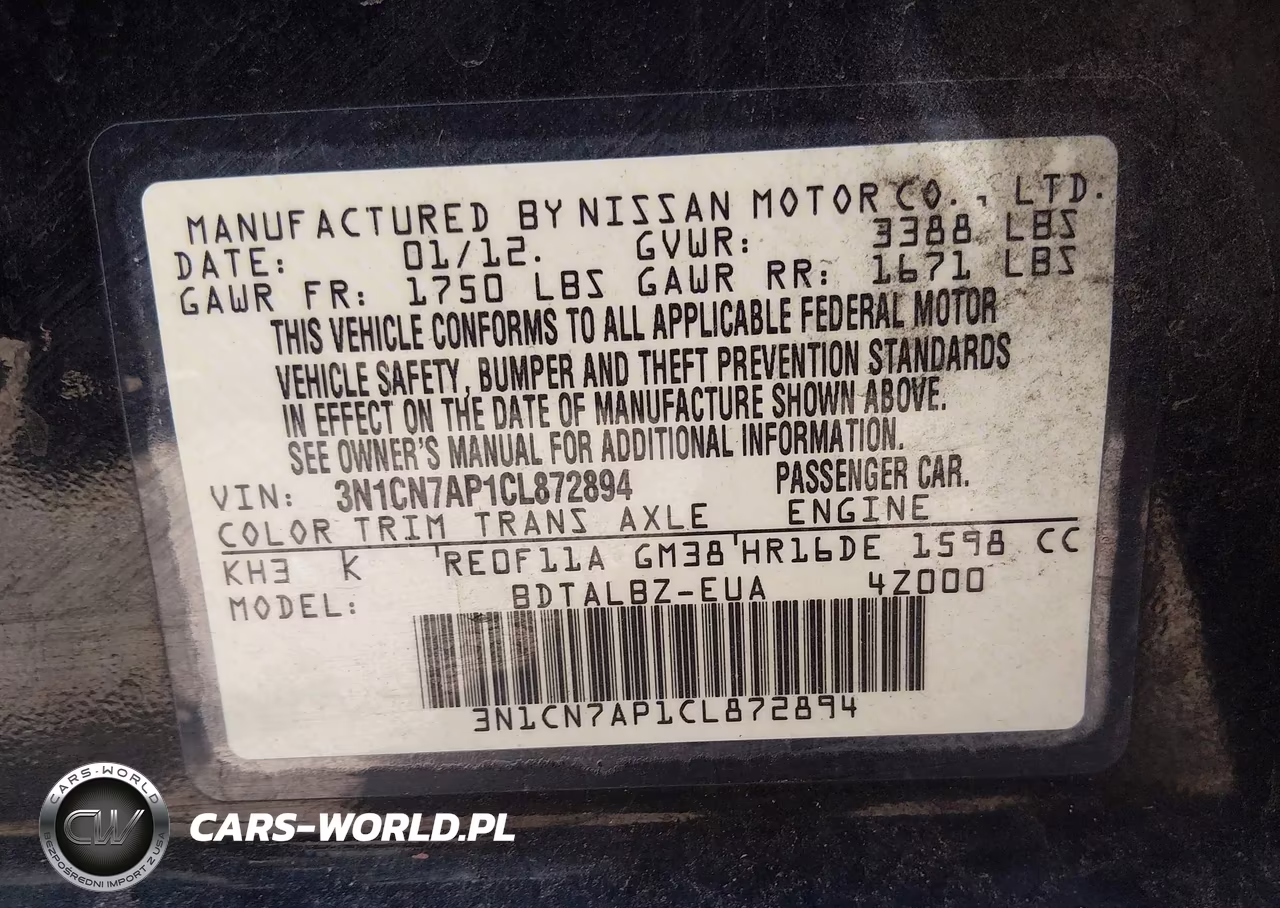 2012 Nissan Versa 1.6 Sv VIN:3N1CN7AP1CL872894 - 9