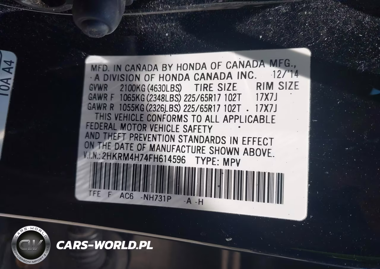 2015 Honda Cr-V Ex-L VIN:2HKRM4H74FH614596 - 9