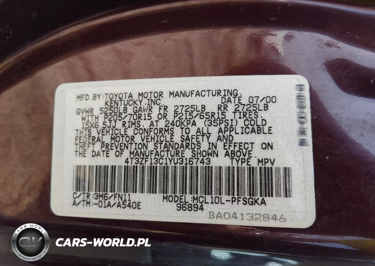 2000 Toyota Sienna Le VIN:4T3ZF13C1YU316743 - 9
