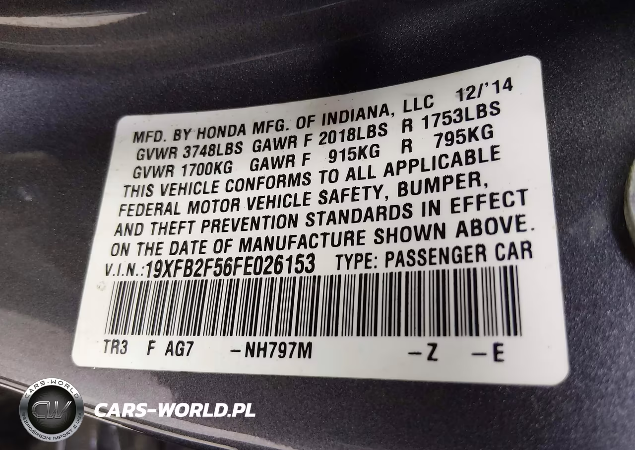 2015 Honda Civic Lx VIN:19XFB2F56FE026153 - 9