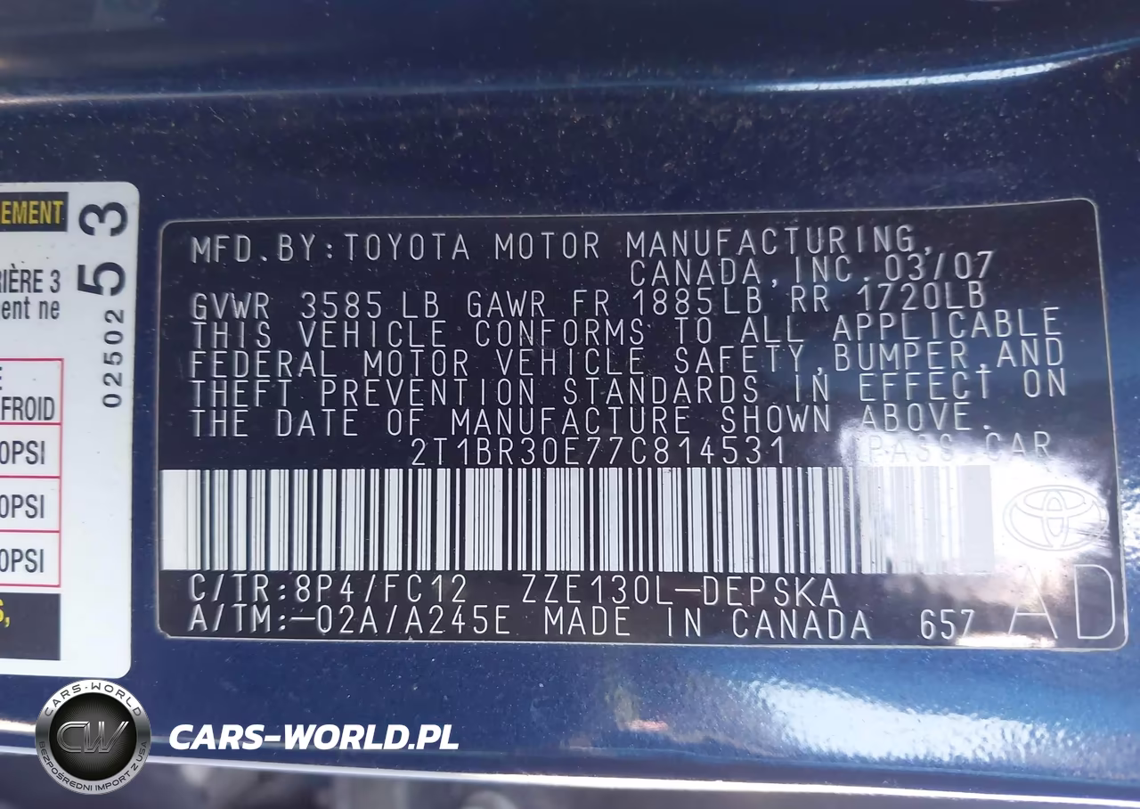 2007 Toyota Corolla S VIN:2T1BR30E77C814531 - 9