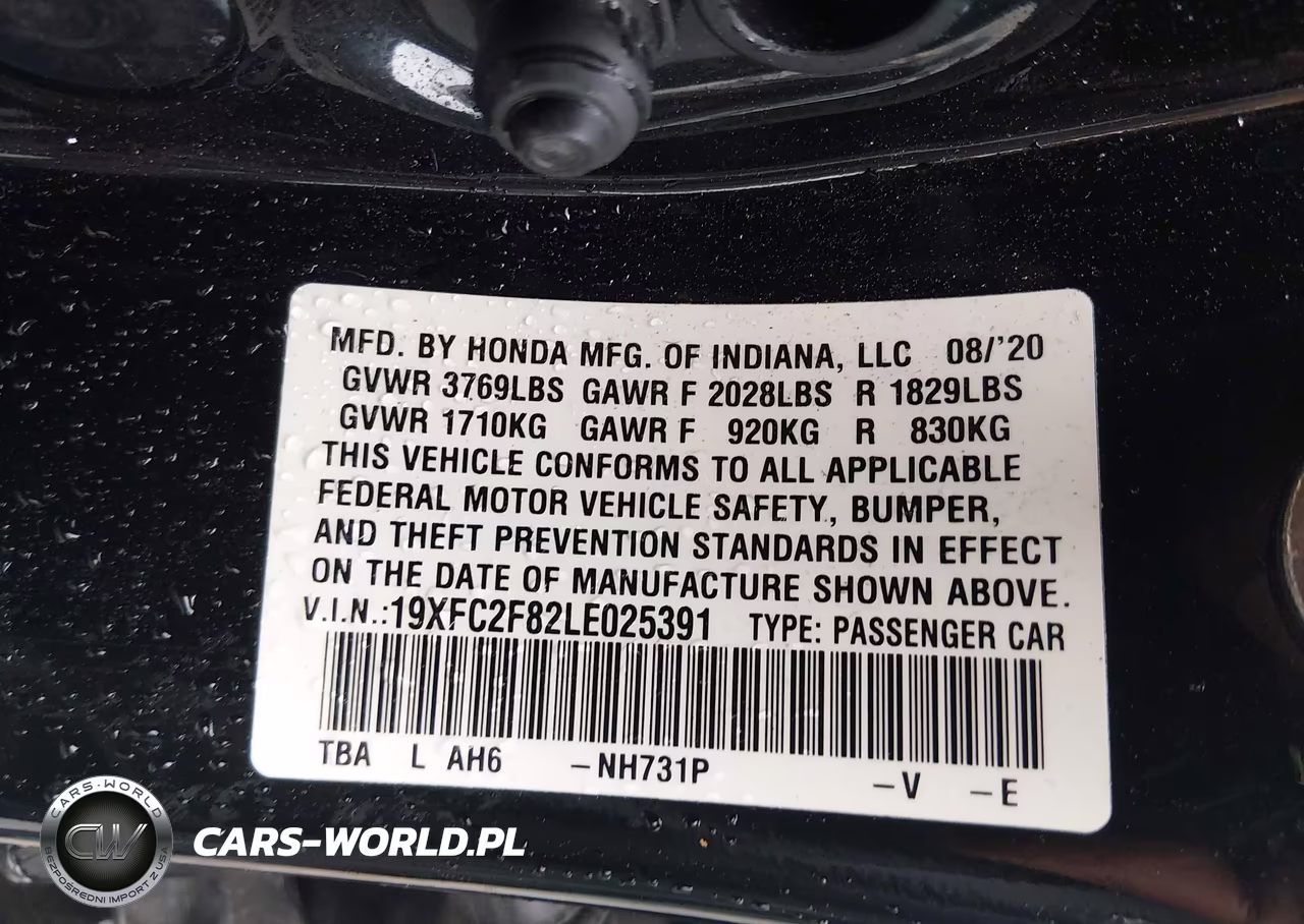 2020 Honda Civic Sport VIN:19XFC2F82LE025391 - 9