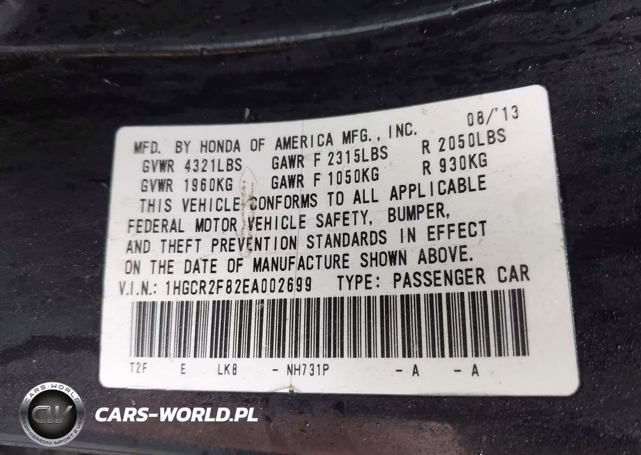 2014 Honda Accord Ex-L VIN:1HGCR2F82EA002699 - 9