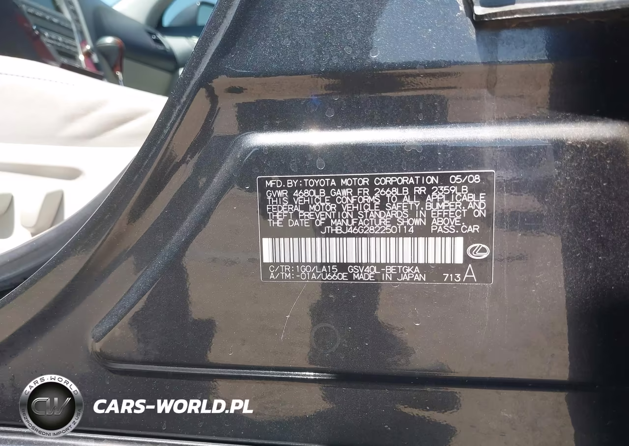 2008 Lexus Es 350 VIN:JTHBJ46G282250114 - 9