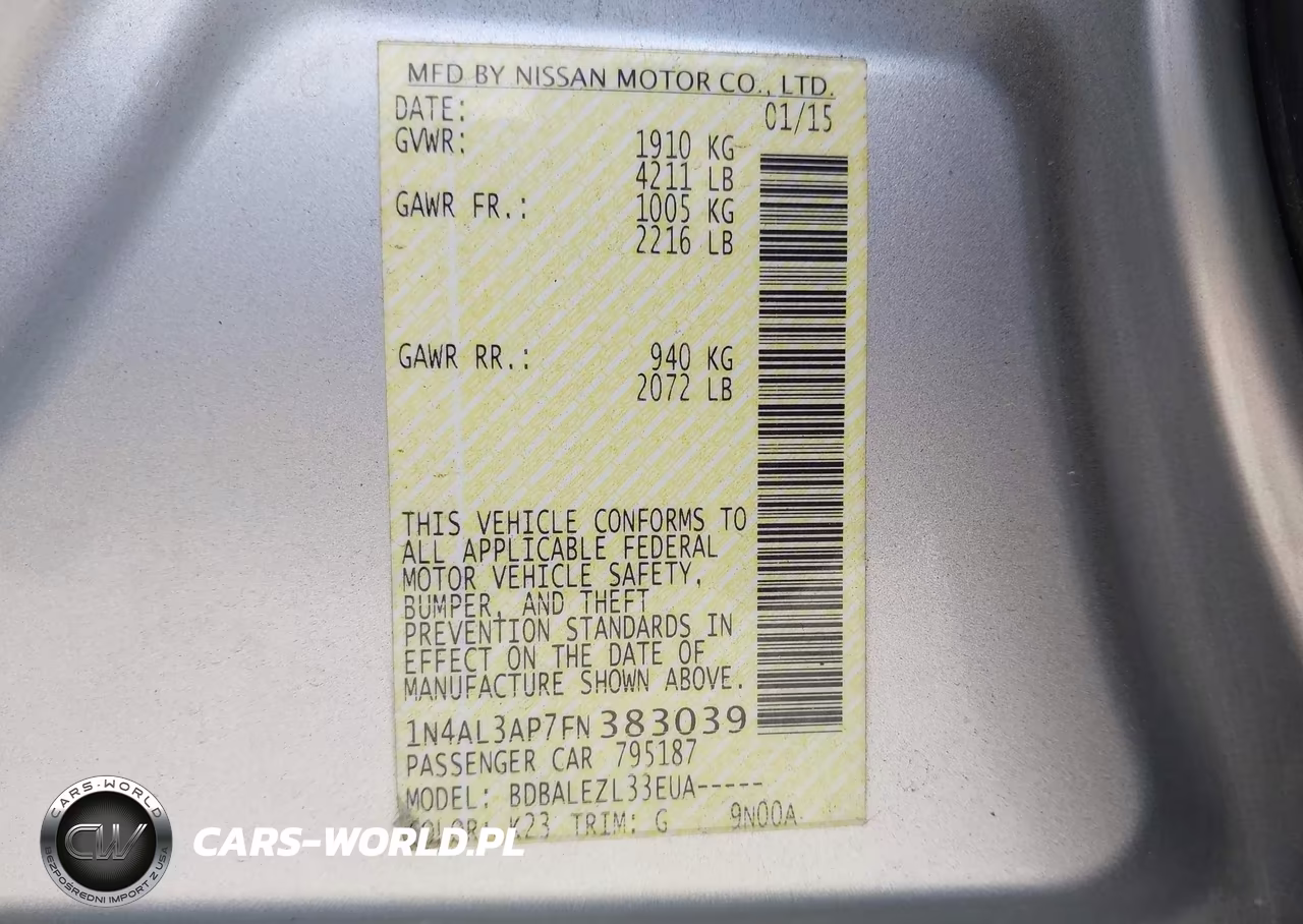2015 Nissan Altima 2.5-2.5 S-2.5 Sl-2.5 Sv VIN:1N4AL3AP7FN383039 - 9