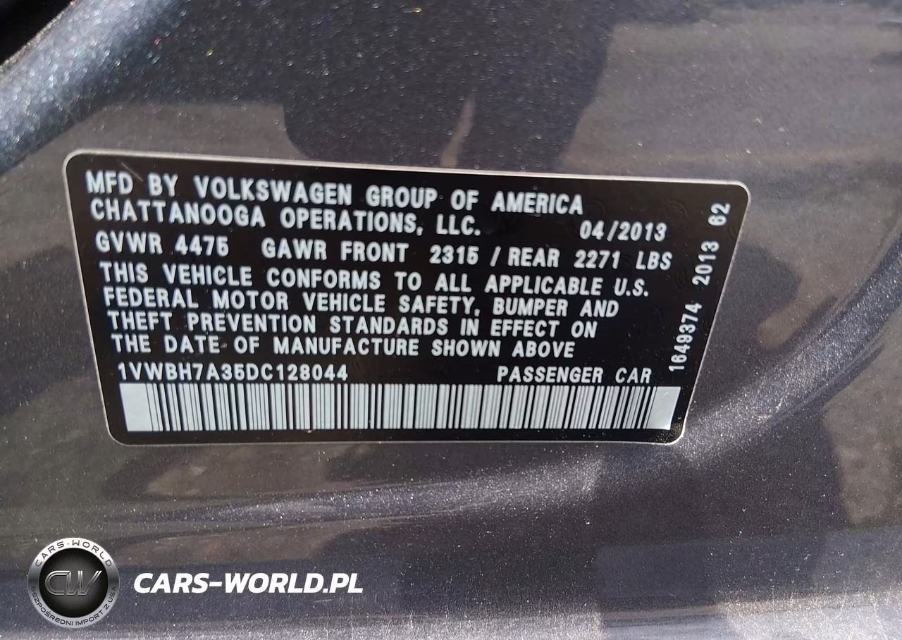 2013 Volkswagen Passat 2.5L Se VIN:1VWBH7A35DC128044 - 9