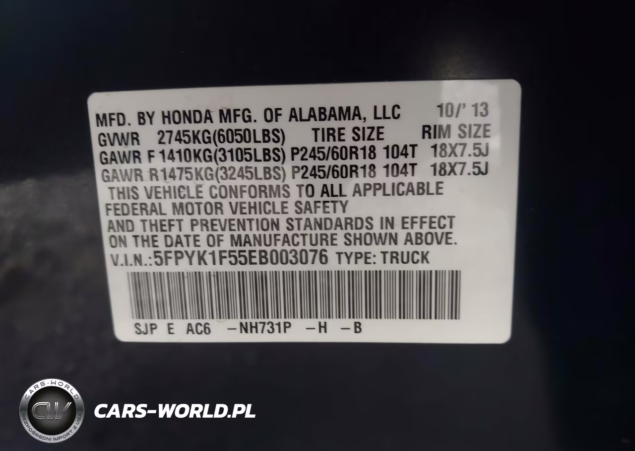 2014 Honda Ridgeline Rtl VIN:5FPYK1F55EB003076 - 9
