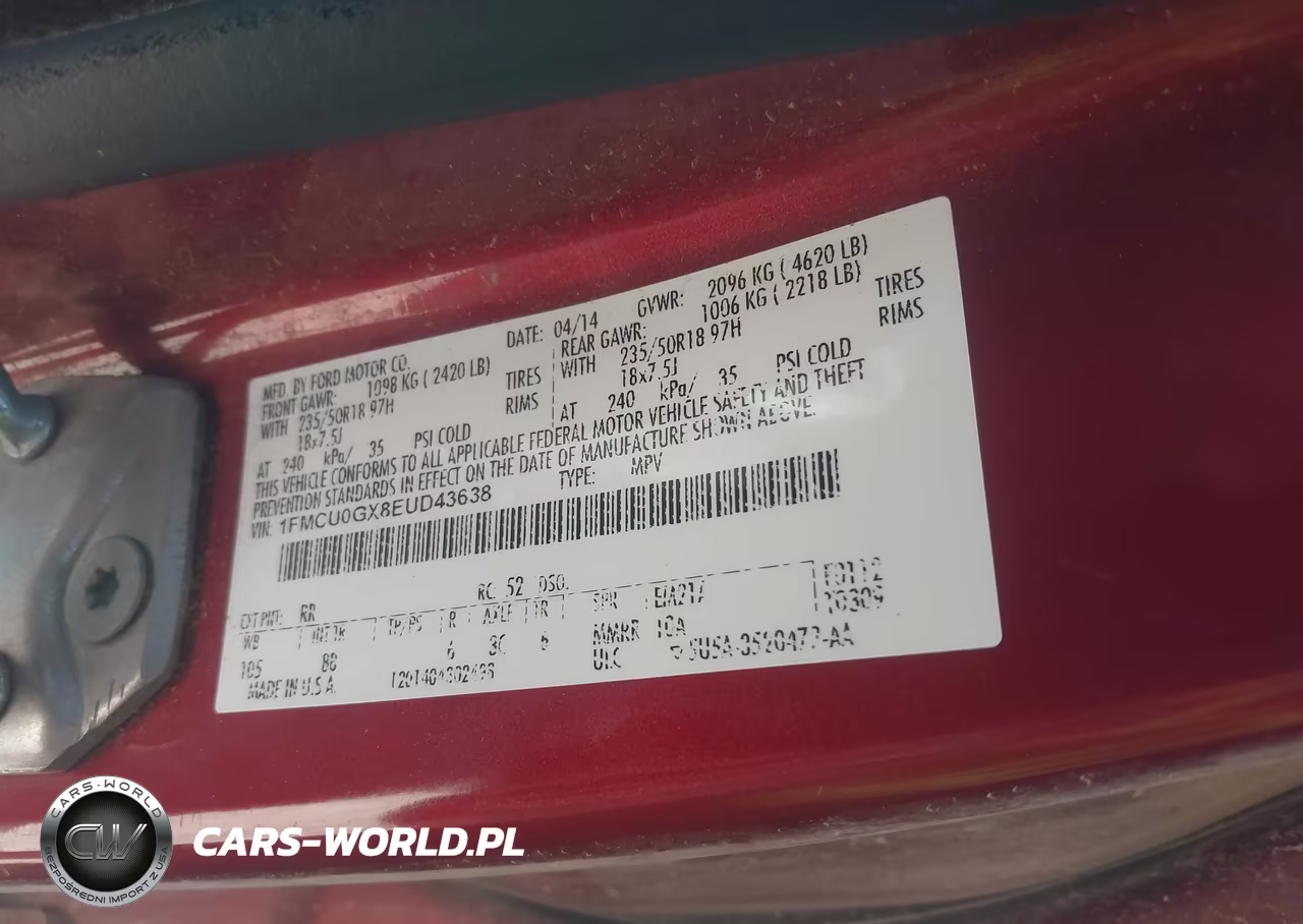 2014 Ford Escape Se VIN:1FMCU0GX8EUD43638 - 9