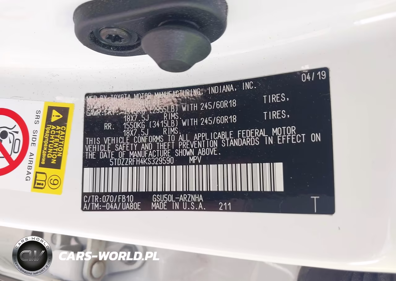 2019 Toyota Highlander Le VIN:5TDZZRFH4KS329590 - 9