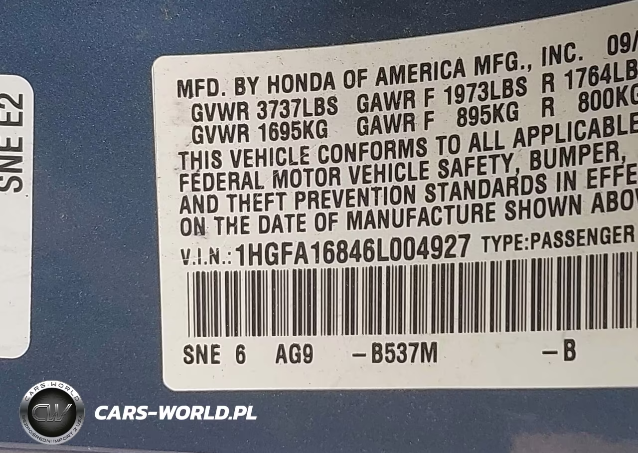 2006 Honda Civic Ex VIN:1HGFA16846L004927 - 9