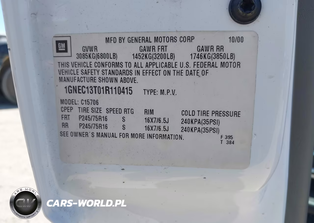 2001 Chevrolet Tahoe Lt VIN:1GNEC13T01R110415 - 9