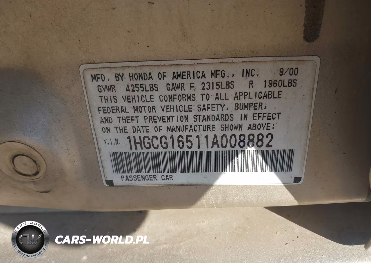 2001 Honda Accord 3.0 Ex VIN:1HGCG16511A008882 - 9