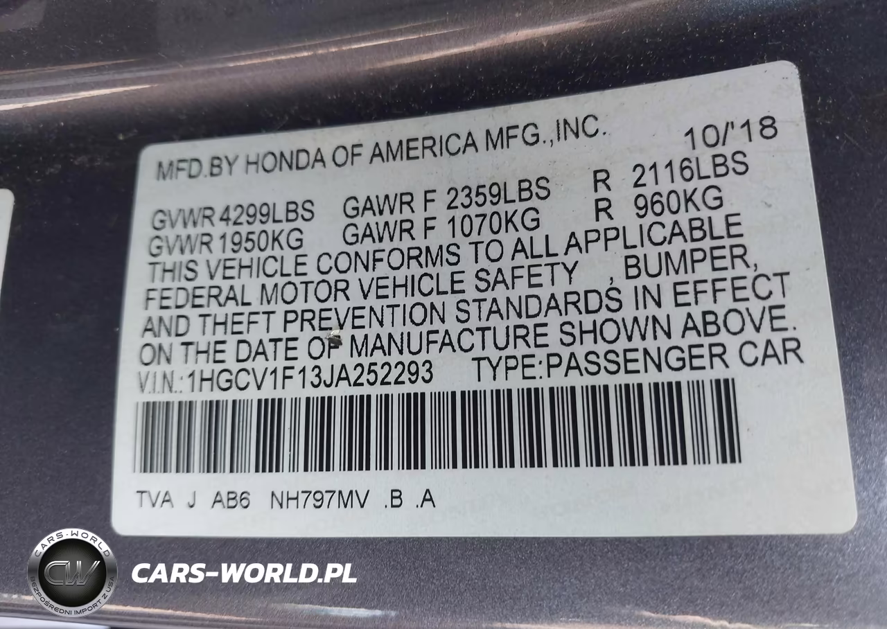 2018 Honda Accord Lx VIN:1HGCV1F13JA252293 - 9