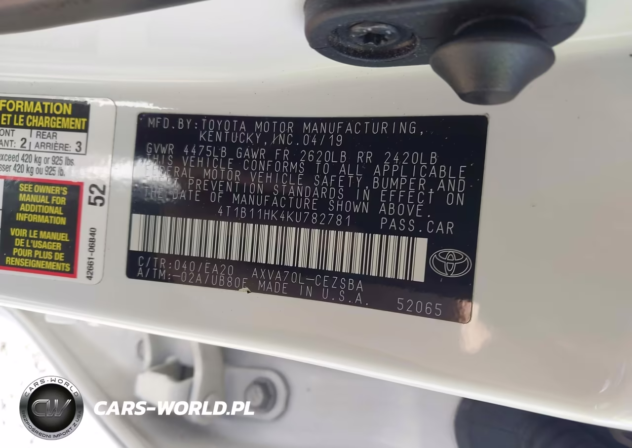 2019 Toyota Camry Se VIN:4T1B11HK4KU782781 - 9