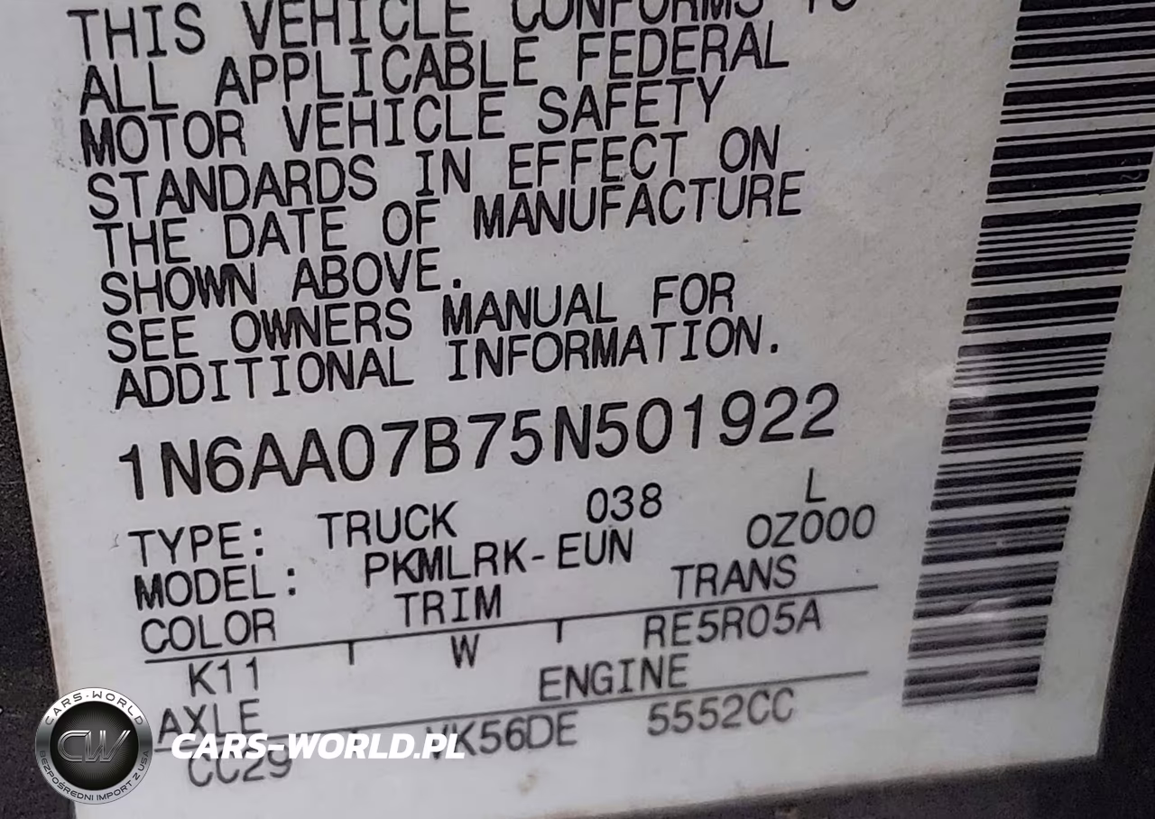 2005 Nissan Titan Xe VIN:1N6AA07B75N501922 - 9