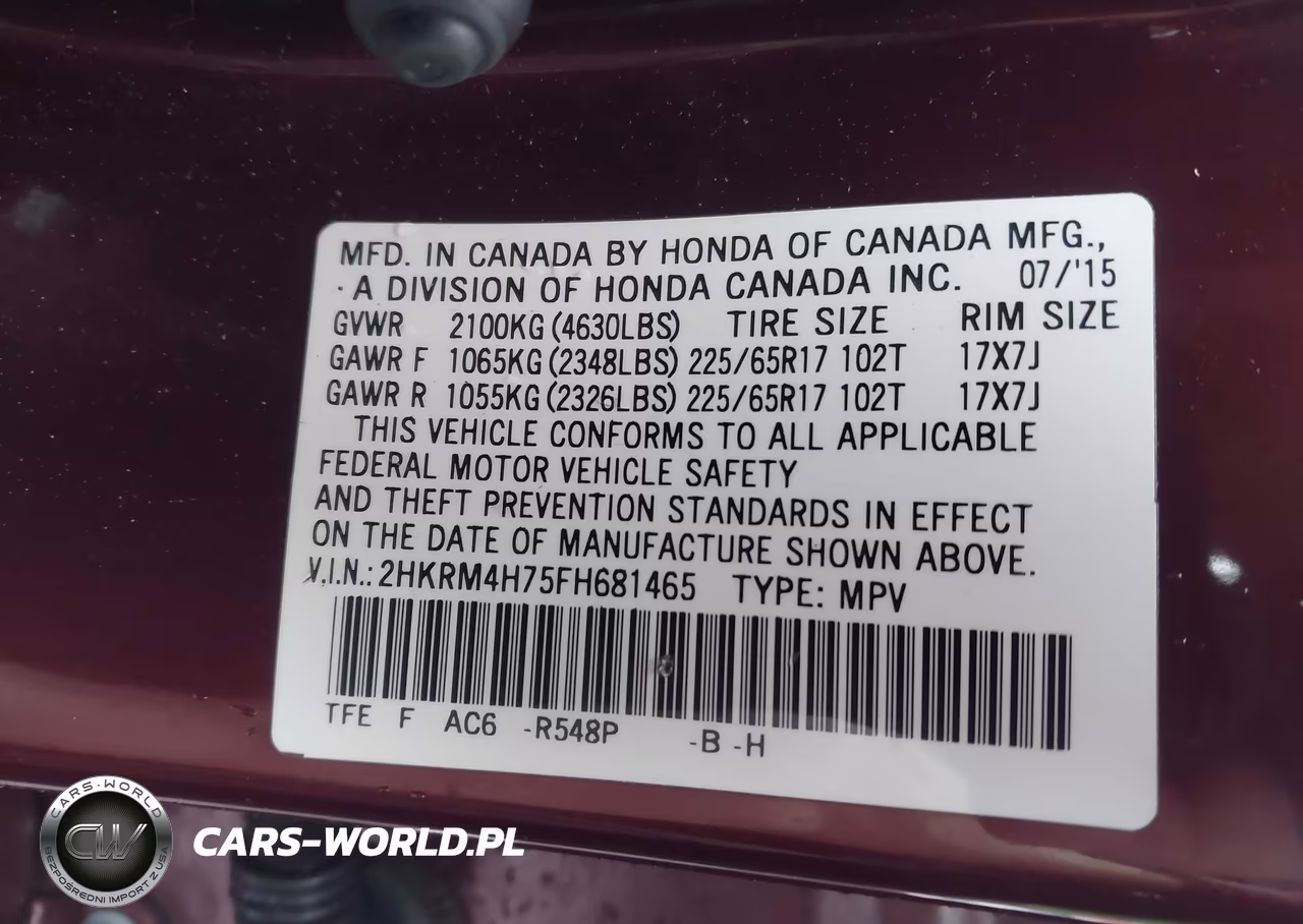 2015 Honda Cr-V Ex-L VIN:2HKRM4H75FH681465 - 9