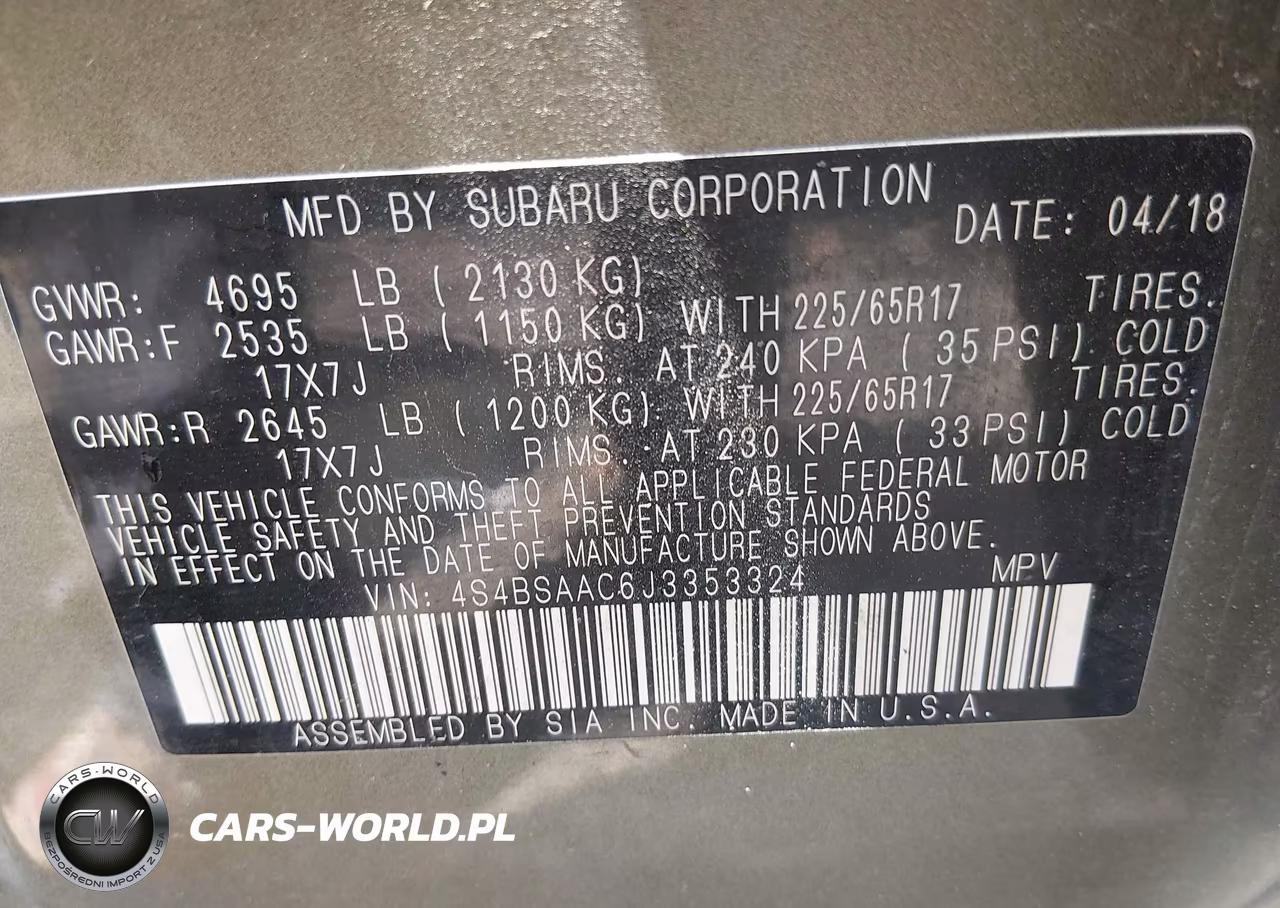 2018 Subaru Outback 2.5I VIN:4S4BSAAC6J3353324 - 9
