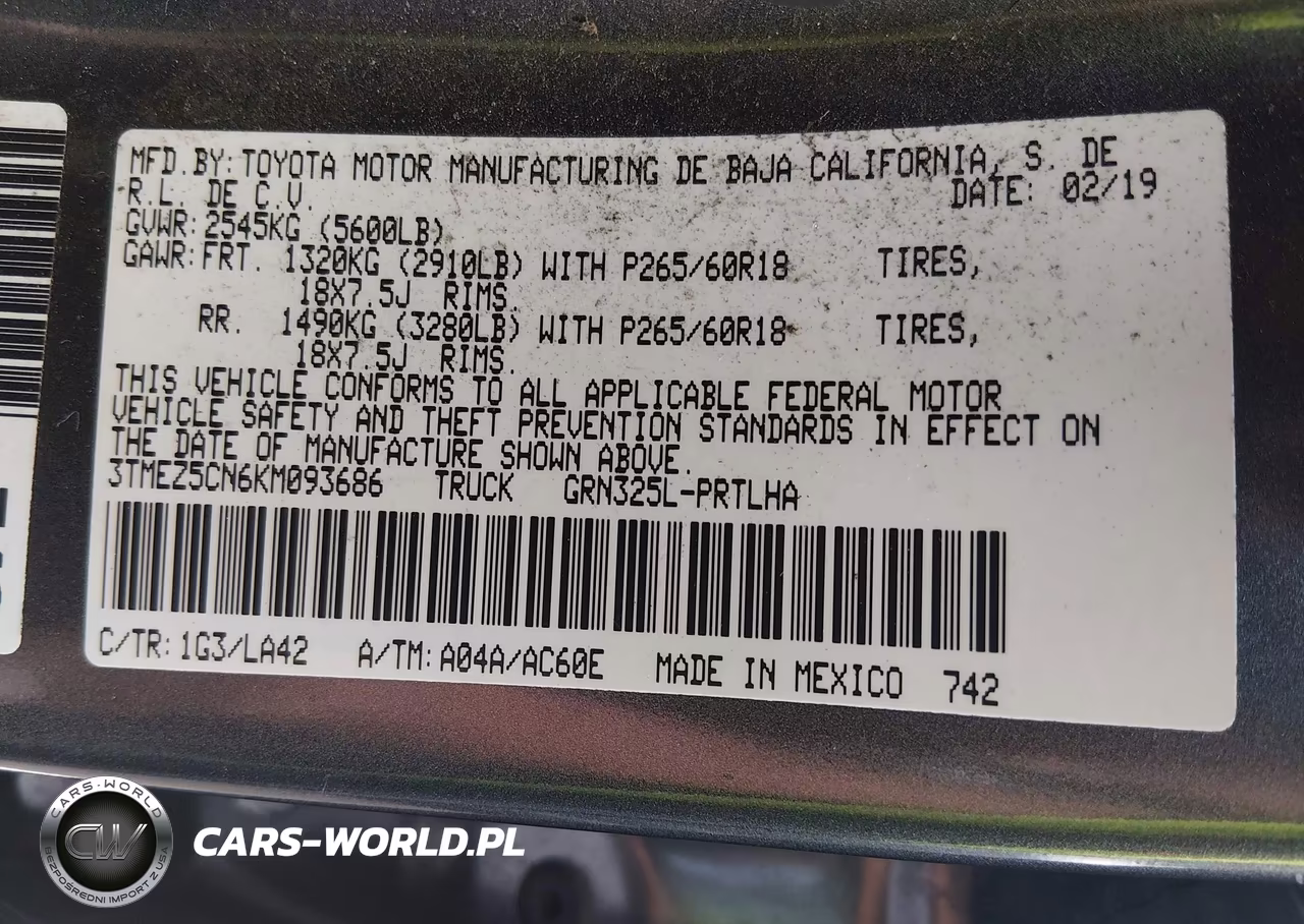2019 Toyota Tacoma Limited VIN:3TMEZ5CN6KM093686 - 9
