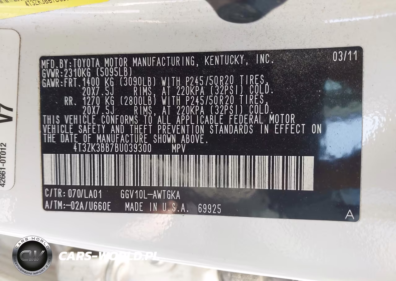 2011 Toyota Venza Base V6 VIN:4T3ZK3BB7BU039300 - 9
