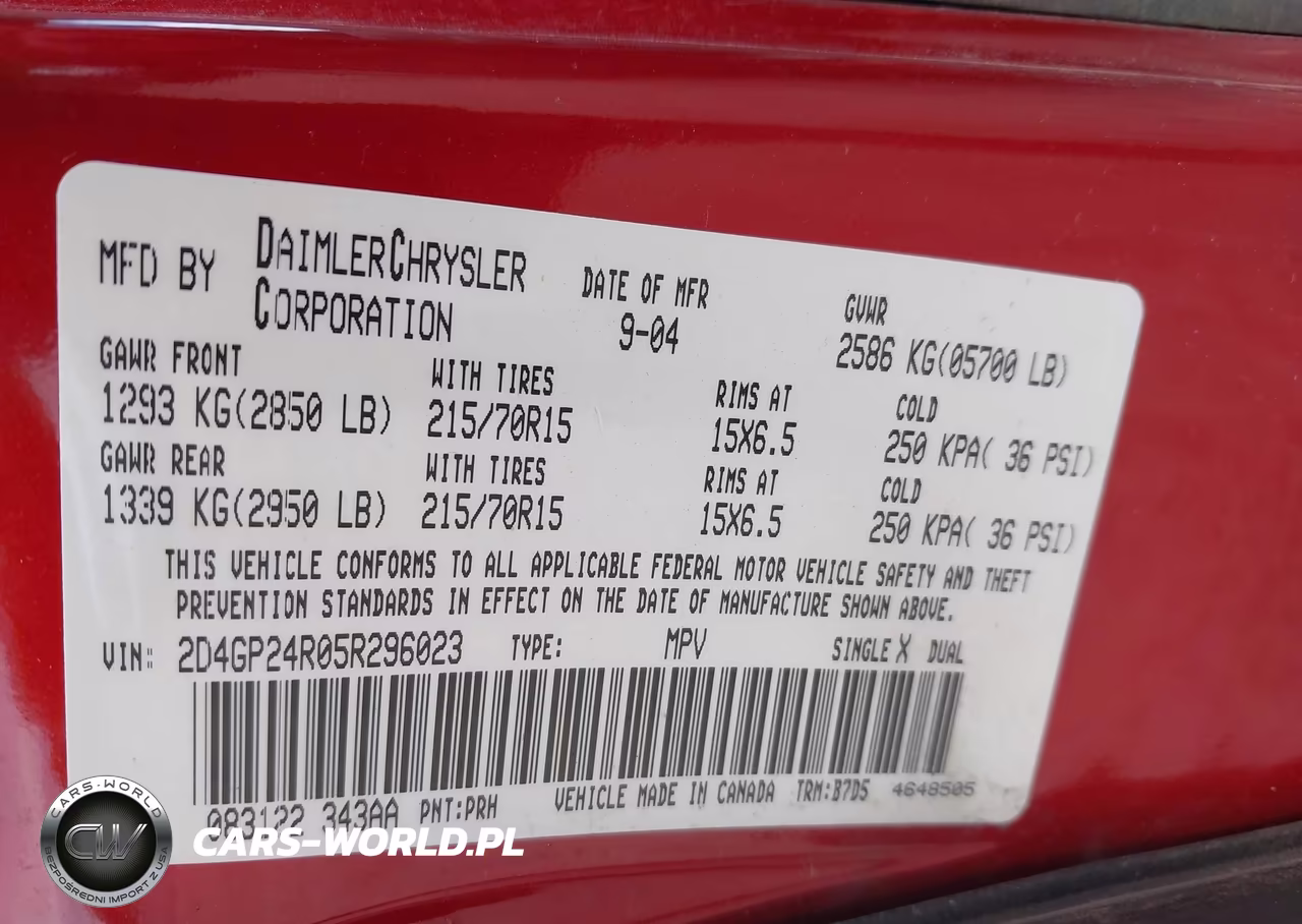 2005 Dodge Grand Caravan Se VIN:2D4GP24R05R296023 - 9