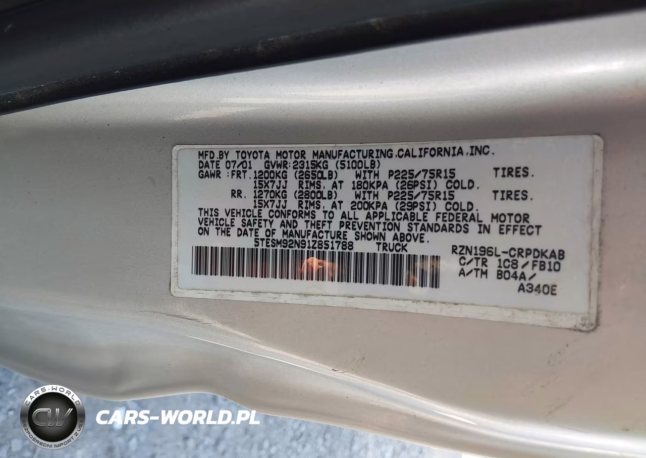 2001 Toyota Tacoma Prerunner VIN:5TESM92N91Z851788 - 9